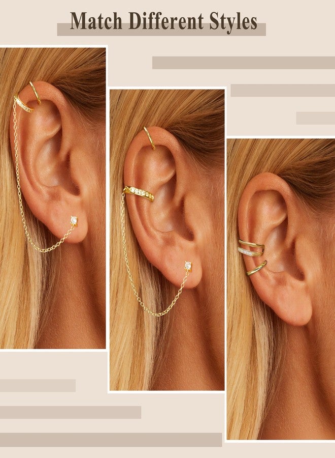 PEALICIOUS سلسلة أساور أذن PEALICIOUS للنساء، 3 قطع ذهبية اللون مع أقراط مزيفة، طقم أقراط متعددة الطبقات، مشابك أذن حلزونية مزيفة مع مشبك زركونيا مكعب على غضروف الأذن كهدية عيد ميلاد لابنتك - Image 3